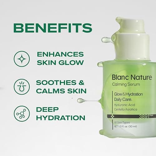 Blanc Nature Calming Serum, Soothing and Hydrating Serum for All Skin Types with Hyaluronic Acid, Centella Asiatica and Panthenol, Korean Skincare for Glass Skin, 1.01 fl oz (30 ml) thumbnail 3