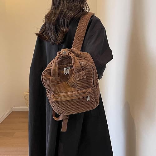Makukke Small Corduroy Backpack Purse for Women - Vintage Mini Fashion Casual Aesthetic Backpack, Beige thumbnail 8