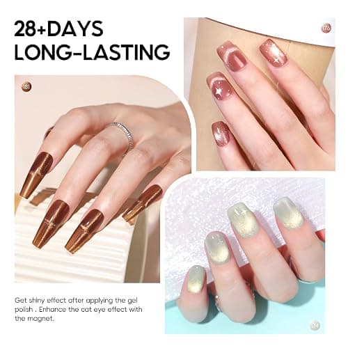 PEACECOLOR UV Nagellack Cat Eye UV Gel 10ML - 6 Farben Silber Rosa Nude Braun Gellack mit Magnet Cat Eye Nagellack Gel Nail Polish Soak Off Maniküre Nail Art Salon DIY thumbnail 3