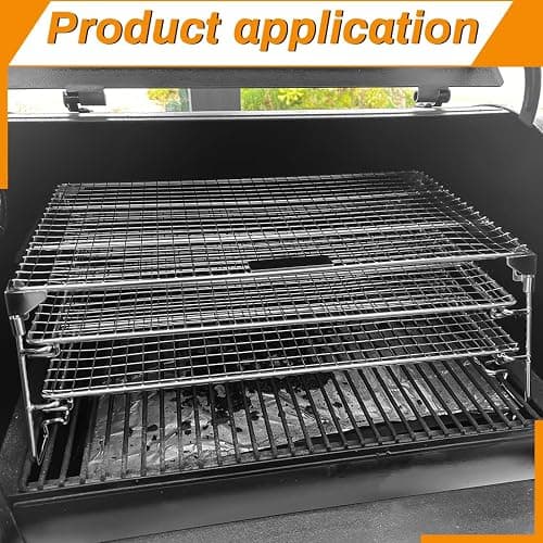 Jerky Racks for Barrel Style Pellet Grills, 21"W×17.2"L, 3 Tiered Foldable Sliding 830 in² Cooking Space Expansion Grate Accessory for Pit Boss, Traeger, Z Grill, Green Mountain and More Smoker Grills thumbnail 7