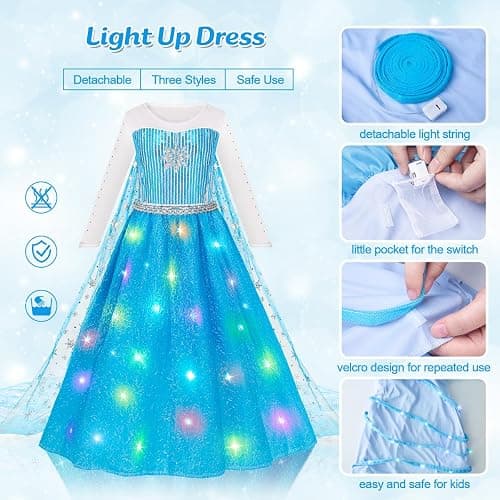 Meland Princess Dress Up for Girls – Light Up Halloween Costume for Girls Age 3-10, Princess Toys for Christmas Birthday Gift thumbnail 6