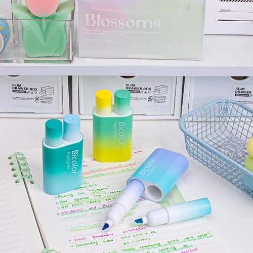 COLNK Cute Highlighter Pens Assorted Colors, 2- in-1 Highlighters Pens 12 Colors, Chisel Tip, Bicolor Aesthetic Highlighter Marker Pens Set for School Supplies,Pack-6 thumbnail 2