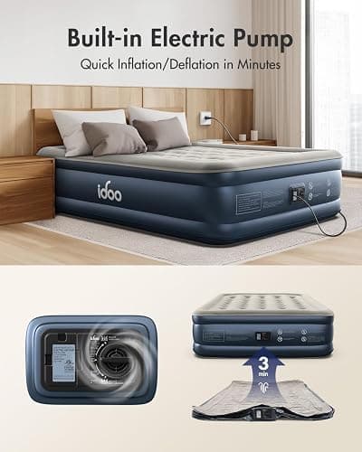 iDOO Queen Air Mattress with Built in Pump, 18 Raised Comfort Inflatable Blow up Mattress, Upgraded Four Chamber Portable Air Bed for Camping, Guests and Home, Colchon Inflable, 650 lbs Max thumbnail 3