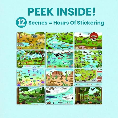 Cupkin Animal Sticker Book Activity for Kids with 500+ Habitat Stickers, Toddler Airplane Travel Essentials, 12 Scenes + 12 Coloring Book Pages, Animal Lover Gift, Childrens Crafts for Ages 2–8 thumbnail 5