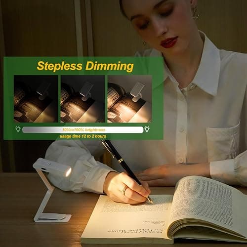 ZKLiLi Book Light Clip on Reading Light for Bed, USB Rechargeable Book lamp, Book Gifts for Women Men, Portable 3 Color Dimmable LED Small Book Accessories for Reading Lovers (Book Light) thumbnail 3
