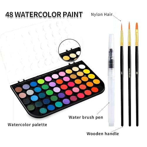GETHPEN Watercolor Paint,48 Colors Washable Watercolor Paint Set With Brush, Refillable Water Brush Pen, Palette, and Water-Washable Paints for Kids, Adults and Artists. thumbnail 4