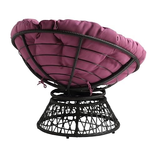 OSP Home Furnishings Wicker Papasan Chair with 360-Degree Swivel, Grey Frame with Purple Cushion thumbnail 7
