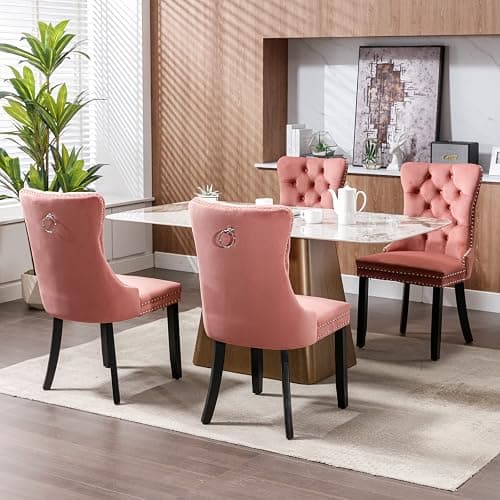 Beuiosda Pink Dining Chairs Set of 2 -Modern Velvet Upholstered Dining Chair with Ergonomic Tufted Backrest and Solid Wood Legs, Easy Assembly for Kitchen, Dining Room, Living Room, Restaurant thumbnail 6