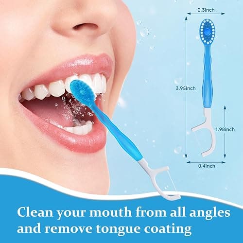 SUPENEGY 40pcs 5 in 1 Disposable Mini Toothbrush with Toothpaste + Floss + Pick + Tongue Scraper | Travel Size | Individually Wrapped | Soft | Mint | Travel Set | Oral Care (4) thumbnail 3