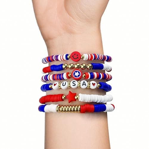 OHOME 4th of July Outfits for Women - 6 Pack Patriotic Bracelets | Fourth of July Decorations Accessories Shirts for Memorial Day Decorations - 250 Anniversary America Merchandise USA for Women thumbnail 5