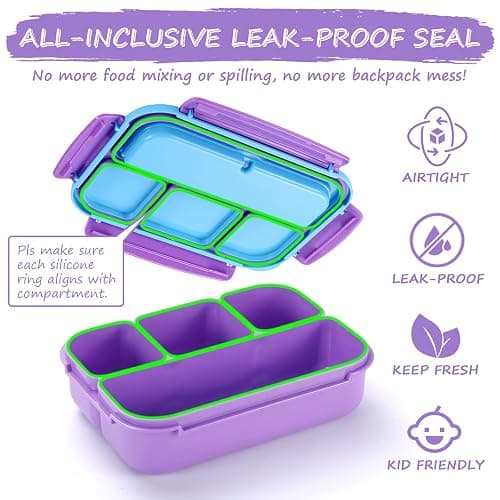 QQKO Bento Lunch Box for Kids Girls Boys, Toddler Kids Lunch Boxes for School, Lunch Containers for Adults with 4 Compartments, Sauce Container, Utensils, Food Picks and Muffin Cups, Purple thumbnail 5