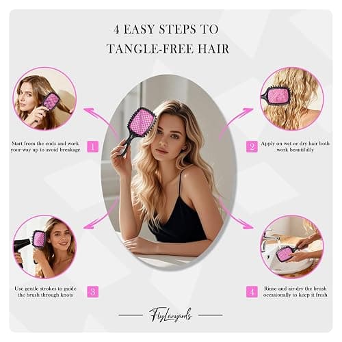 Detangler Brush – 2 Pack Vented Hair Brush for Wet/Dry Hair – Easy, Pain-Free Detangler Brush Reduces Knots & Breakage – For Curly, Straight, Thick or Fine Hair – Women, Men & Kids (Pink+Purple) thumbnail 3