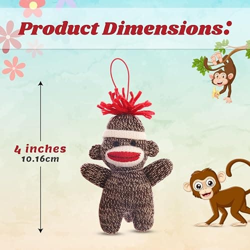 Made By Aliens Sock Monkey Keychain 4 inch - Color of Sockiez Stuffed Animal Plush Toy - Cute Keychain Accessories thumbnail 2