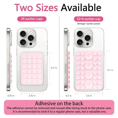 QxbBox 2Pack Silicone Suction Phone Case Mount, Suction Cup with Strong Suction Power, Hands-Free Phone Accessories Holder, Silicon Adhesive Phone Stand Sticky for Cell Phone Light Pink thumbnail 3