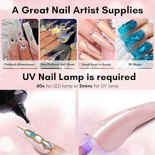 Makartt Nail Rhinestone Glue, Super Strong Gel Nail Glue for Rhinestones, 3D Art Design Charms and Gems, for Jewel Crystal Beads Gems Diamonds, UV/LED Need, Easy Use, 15ML thumbnail 7