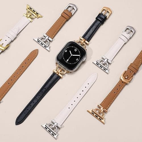 Leather Band Compatible with Apple Watch Bands for Women, Dressy Fancy Strap for iWatch Series 11/10/9/8/7/6/5/4/3/2/1/se(38mm 40mm 41mm 42mm,Starlight/Gold) thumbnail 6