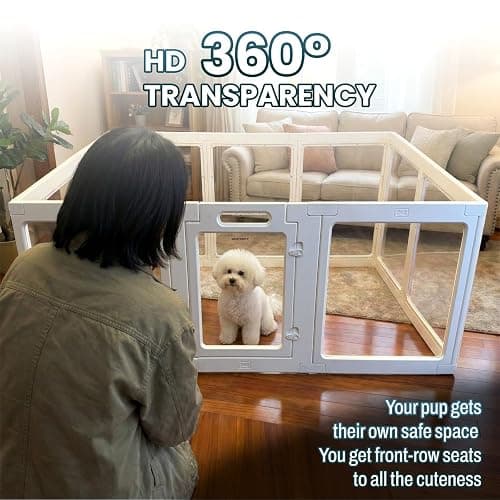 Transparent Indoor Dog Playpen with Safety Lock, Indoor Dog Fence for Small & Medium Pets | Secure, Stylish, Easy Clean Play Pen for Dogs & Pets with Scratch Resistant Panels (White, 10 Panel) thumbnail 4