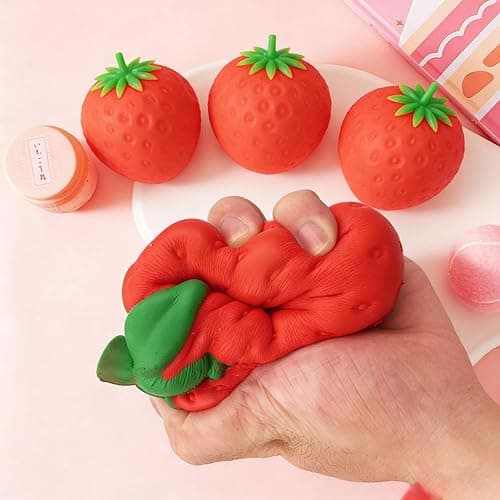 Giant Strawberry Squishy Jumbo, Squeezy Strawberry Stress Ball, Jumbo Squishy Strawberry Fidget Adults, Squishy Toys Large Strawberry, Party Favor Slow Rise Pressure Release Toy (3.14 x 1.96 in) thumbnail 6