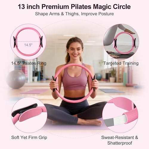 Pilates Kit, Home Pilates Workout Kit for Women, Pilates Equipment with Pilates Ring and Ball, Yoga Block & 5 Resistance Bands, Ankle Weights, Sliders & Grip Socks, Workout Guide Included thumbnail 3