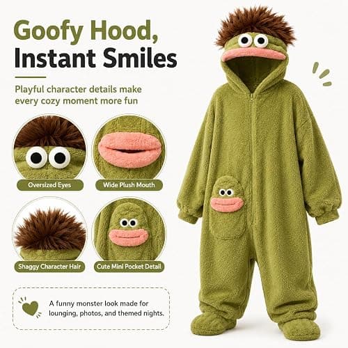 Fuzzy Fangs Pajamas Plush Monster Onesie, Big Mouth Monster Onesie,Cozy Home Loungewear,Soft Fabric,Long thumbnail 4