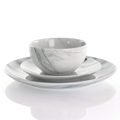 Elama Fine Marble 16 Piece Stoneware Dinnerware Set in Black and White - 16 Piece - Black and White Marble thumbnail 3
