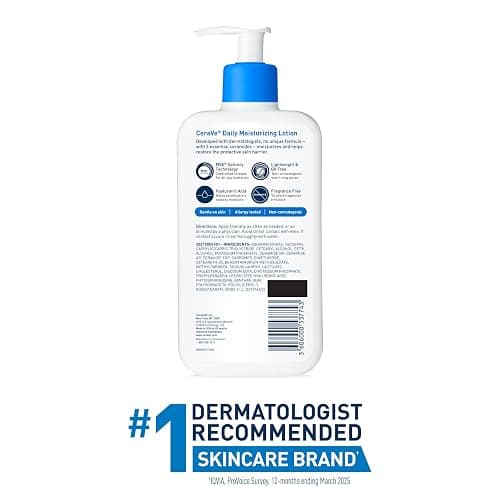 CeraVe Daily Moisturizing Lotion for Dry Skin, Body Lotion & Face Moisturizer with Hyaluronic Acid and Ceramides, Daily Moisturizer, Fragrance Free, Oil-Free, 19 Ounce thumbnail 11