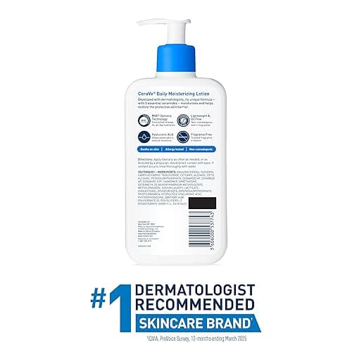 CeraVe Daily Moisturizing Lotion for Dry Skin, Body Lotion & Face Moisturizer with Hyaluronic Acid and Ceramides, Daily Moisturizer, Fragrance Free, Oil-Free, 19 Ounce thumbnail 12