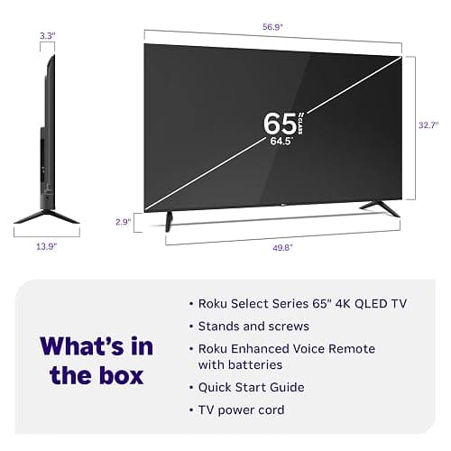 Roku Smart TV 2026 – 65-Inch Select Series, 4K QLED TV – Roku TV with Voice Remote – Flat Screen QLED Television with Wi-Fi for Streaming Live Local News, Sports, & Movies – Bluetooth Headphone Mode thumbnail 9