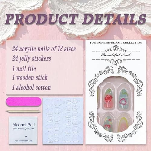 3D Press on Nails Medium Almond SWEKKE Summer Fake Nails Flower False Nails with Hibiscus Starfish Shell Designs Glossy Glue on Nails Hawaii Acrylic Nails for Women Girls 30Pcs thumbnail 3