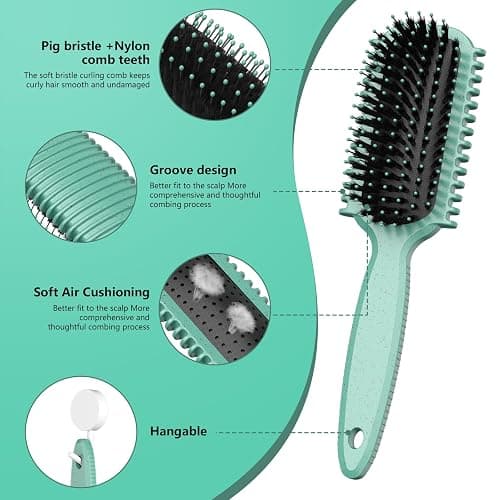 Curl Defining Brush, Curly Hair Brush, Slick Back Hair Brush, For Combing and Shaping Curls in All Hairstyles to Reduce Pulling (Green) thumbnail 3