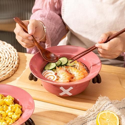 DVJEPJ Straw Hat Ramen Bowl (Ceramic Bowl + Wooden Spoon + Chopsticks) for Anime Fans thumbnail 4