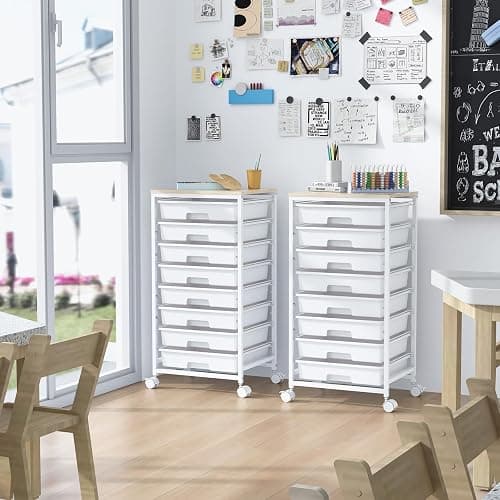 SYKIARIOL Rolling Storage Cart with Drawers,Utility Cart With 8 Drawers and Wooden Tabletop,Rolling Drawer Cart,Storage Drawer Cart for Living Room,Classroom,Bedroom,Bathroom,Dorm,Office,White thumbnail 8