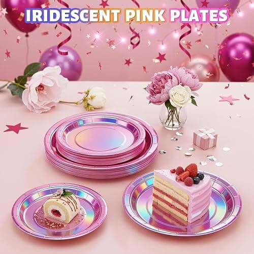 FunisFun Disco Plates Disposable Disco Ball Plates for 70s Disco Party Decorations Wedding Birthday Bachelorette Party 9" (Iridescent Pink, 9IN25P) thumbnail 5