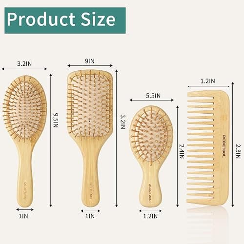 DEBETOOL Bamboo Hair Brush Set, Natural Wooden Bamboo Comb Paddle Detangling Hairbrush for Hair Growth - Wide-tooth and Tail Comb Suitable for Thick/Thin/Curly/Dry Hair thumbnail 2