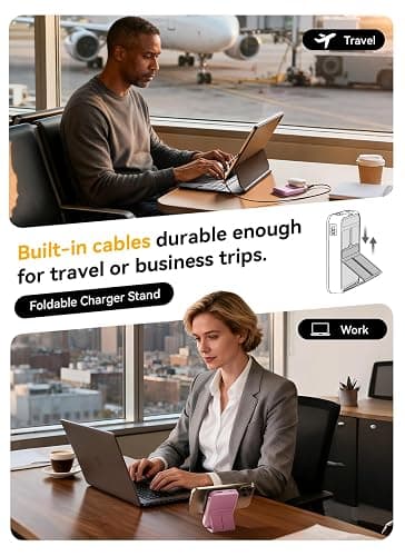 Gxorul for Magsafe Battery Pack, 10000mAh Wireless Portable Charger with 20W USB-C Fast Charging, Foldable Stand & LED Display Magnetic Power Bank, Compatible with iPhone 17/16/15/14 All Series-Pink thumbnail 5