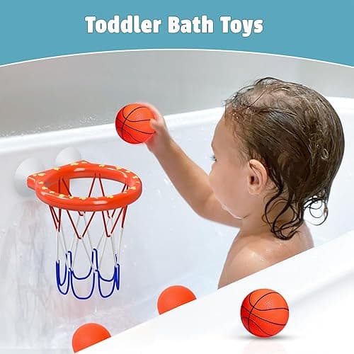 MARPPY ​Bath Toys – Bathtub Basketball Hoop for Toddlers and Kids, Mold-Free Shower Toy with 4 No-Hole Balls, Fun Bathtub Toys for Boys and Girls - Orange 4 Balls (2 Stripes, 2 Without Stripes) thumbnail 7