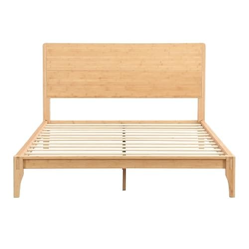 Merax Full Size Bamboo Platform Bed, Mid-Century Modern Bed Frame with Tall Headboard, Solid Sustainable Bedframe Full-size, Wood Slat Support, No Box Spring Needed, Easy Assembly, Noise Free, Natural thumbnail 6
