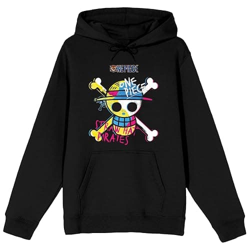 Bioworld One Piece (Live Action) Graffiti-Style Straw Hat Pirates Adult Black Graphic Hoodie - Image 1