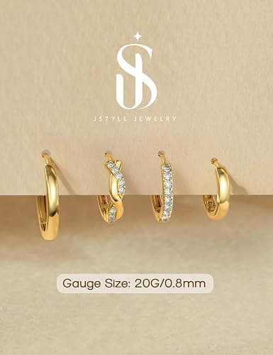 Jstyle Small Gold Hoop Earrings for Women Trendy 14K Gold Plated Huggie Earrings Hypoallergenic Cartilage Earring Stacks Cute Dainty Huggie Hoops Earring Sets for Multiple Piercing thumbnail 7