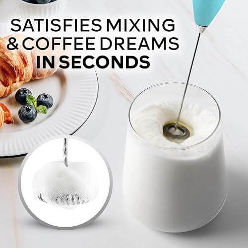 Zulay Kitchen Powerful Milk Frother Wand With Duracell Batteries - Ultra Fast Handheld Drink Mixer - Electric Whisk Foam Maker for Coffee, Lattes, Cappuccino & Matcha - Z1 Motor - Aqua thumbnail 3