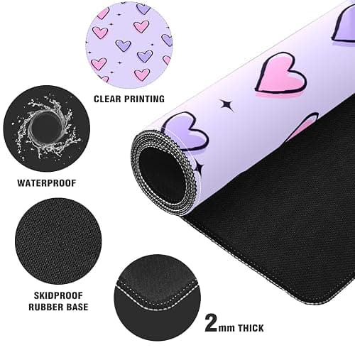 FCZ Large Gaming Mouse Pad 35.4''x15.7'' Pink Purple Love Hearts Extended Non-Slip Soft Rubber Mousepad Desk Mat for Desktop Office Stitched Edges Waterproof Keyboard Mat for Computer Laptop thumbnail 4