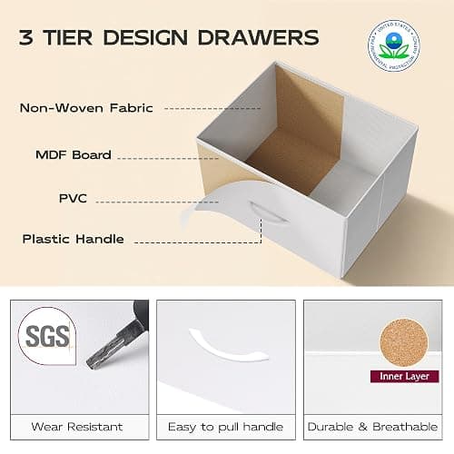 WLIVE Tall Dresser for Bedroom, 5 Drawer Dresser, White | 5 vertical fabric drawers, Tall vertical design, Bedroom or closet use, Dresser for small spaces, Chest of drawers thumbnail 7