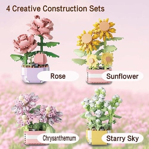 YINGYIWH Mini Flowers Botanical Collection Building Sets,Plants Office Home Decor Bonsai Building Toys, Creative Flowers Building Project for Adults, Gifts Ideas for Girls Women(4set) thumbnail 3