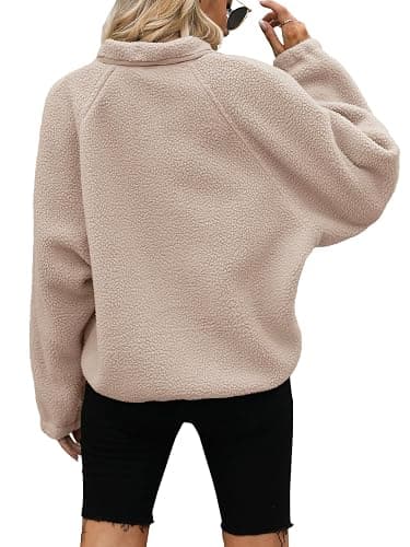 Yanekop Womens Fleece Jacket Fuzzy Long Sleeve Short Winter Coats Button Down Sherpa Jacket Outerwear with Pockets thumbnail 4