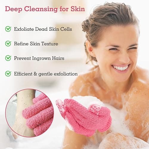 Evridwear Exfoliating Glove Shower Gloves Exfoliate Dead Skin for Dry Sensitive Skin No Irritation with Hanging Loop (Hot Pink Deep Exfoliation) thumbnail 3