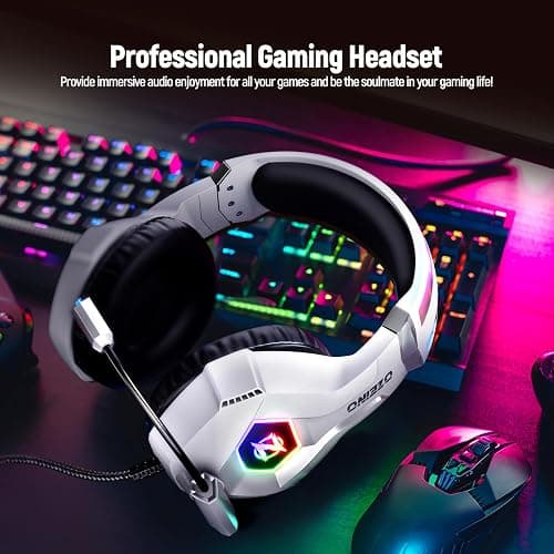 Ozeino Gaming Headset for PC, Ps4, Ps5, Xbox Headset with 7.1 Surround Sound Gaming Headphones with Noise Canceling Mic, LED Light Over Ear Headphones for Switch, Xbox Series X/S, Laptop, Mobile White thumbnail 6