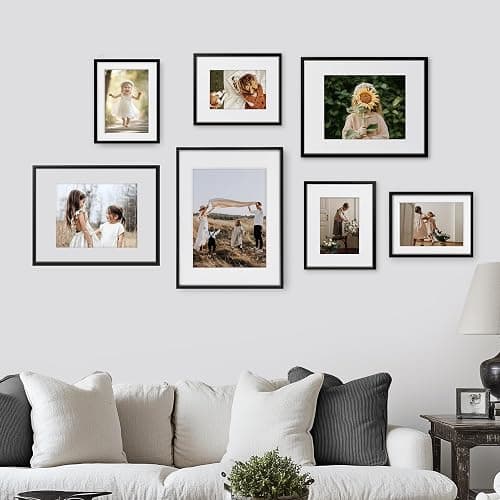 ZLG Black 8x10 Frame, Premium Metal Frame Matted to 5x7, 8x10 Picture Frame, High Definition Plexiglass, Wall Hook Included, Set of 3 thumbnail 7