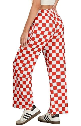 IWOLLENCE Women's Casual Loose Checkered Wide Leg Pants High Waist Straight Lounge Y2K Gingham Trousers thumbnail 4