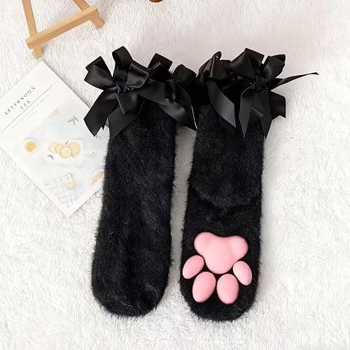 SIROLISA Fuzzy Short Cat Paw Socks, Soft 3D Paw Pad Toe Beans Stockings for Women thumbnail 6