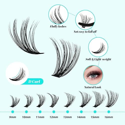 Lash Clusters Kit 320Pcs,DIY Individual Lashes Clusters Kit,Lash Bond And Seal,Lash Remover For Eyelashes Extensions,Lash Applicator Tool For False Eyelash Cluster Kit At Home(3040D,D-Mix9-16mm Kit) - 320pcs Kit|3040D thumbnail 3